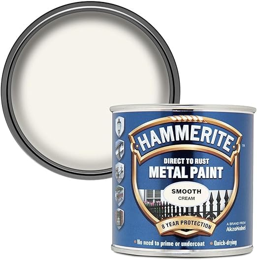 Hammerite Metal Paint Smooth Cream 250ml – Direct to Rust Protective Coating | Quick Drying, No Primer Needed, Single Coat | Interior & Exterior Metal, Anti-Corrosion, Weather Resistant