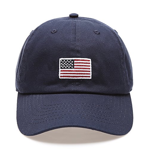 MIRMARU USA American Flag Embroidered 100% Cotton Low Profile Adjustable Strap Baseball Cap Hat (Flag-Navy)