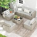 PATIOPIA 7-Piece Outdoor Sectional Sofa Set, Weather-Resistant Patio Furniture Set with Washable Cushions and Coffee Table, Grey Rattan Patio Conversation Set for Poolside, Backyard, Deck (Grey)