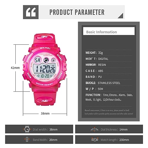 Kids Watch Digital Sport Waterproof Boys Girls Watch Outdoor 12/24 H Alarm Backlight Stopwatch Military Child Wristwatch for 3-15 Year Old Red3