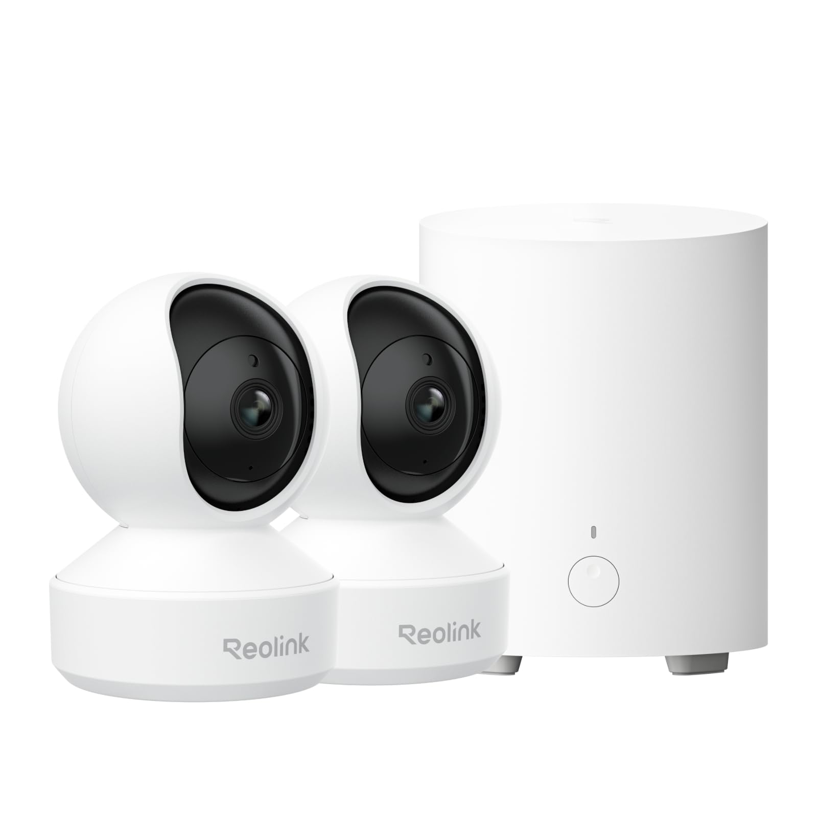 Reolink 3K Überwachungskamera Set Innen WLAN Schwenkbar, Personen-/Haustier-/Baby-Schreierkennung, Auto-Tracking, 2,4/5GHz WiFi, IR-Nachtsicht, All-in-One-Sicherheitszentrum, Home Hub Mini + 2x E1 Pro