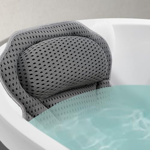 Almohada Bañera Antideslizante de Espuma Viscoelástica para Relajación, Cojín de Baño para Adultos, Ideal para SPA y Sillas de Baño - con 6 Ventosas y Tejido de Malla 4D (Gris)