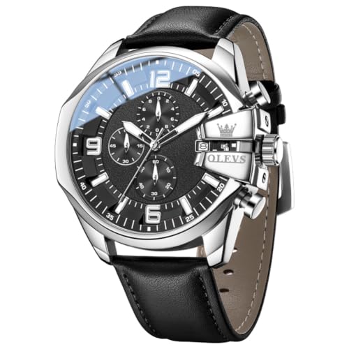 Image of OLEVS Men Watch Big Face Chronograph Waterproof Leather Strap Fashion Watch