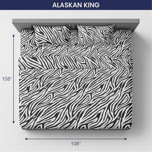 Image of SGI 108 inchx108 inch 4 Pc Alaskan King Sheet Set 600 TC 15 inch Deep, Zebra Print