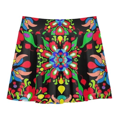 Athletic Shorts for Girls Skorts Colorful Traditional Folk Art Poland Tennis Skirts Kids Cool Pink Cheer Skirt 3t2