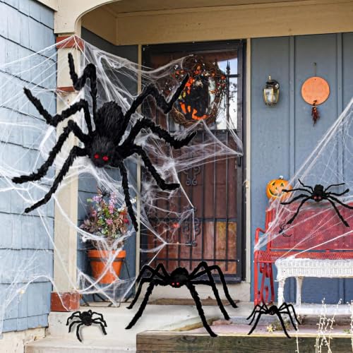 Image of Giant Spider 2.95 Ft, 2 Packs Halloween Decorations Fake Halloween Decor Spiders Large, Furry Spiders for Outdoor Indoor Yard Home Costumes Party Home Decor