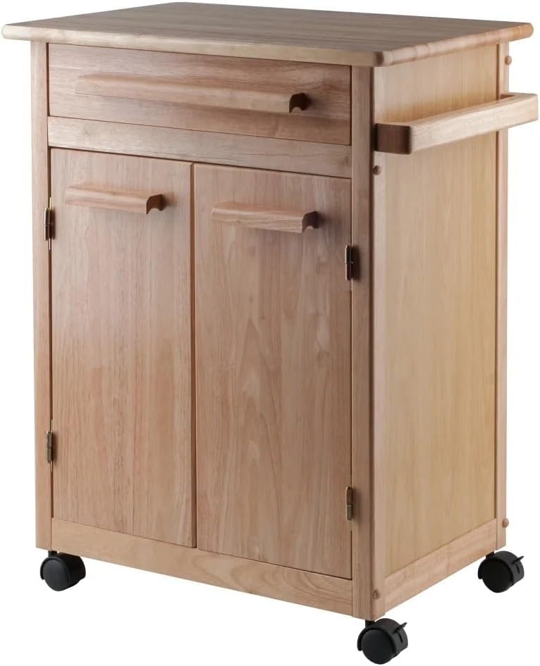 Carrito de almacenamiento de madera para cocina, acabado natural, mesa de isla de cocina, carrito de cocina, islas de cocina y carros (D 1)