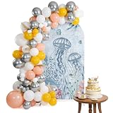 Arch Backdrop Cover, Blue Jellyfish Coastal Spandex Fitted Wedding Arch Covers 5Ft, Beach Nautical Ocean Coral Seahorse Decorative Backdrop Cover for Thanksgiving Birthday Party Banquet Decoration