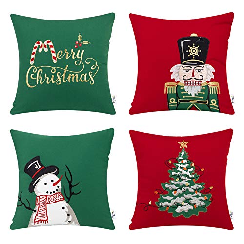 Ashler Christmas Pillow Covers 18 x 18 inches, Pack of 4 Winter Decorative Pillowcases Snowman Bow & Soldier Christmas Tree Series Cushion Covers