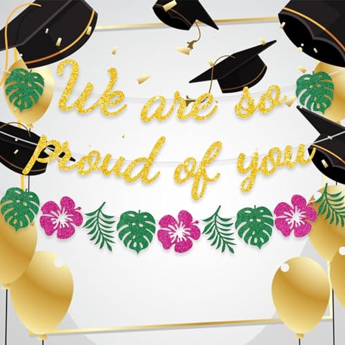 Image of We Are So Proud Of You Palm Leaves Banner Tropical Graduation Party Decoration Luau Hawaiian Themed Grad flower Garland