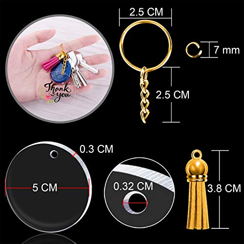 Duufin 120 Pcs Acrylic Keychain Blanks Craft Tassel Set Including 30 Pcs Transparent Keychain Blanks(2 inches) 30 Pcs Key Rings with Chain 30 Pcs Jump Rings and 30 Pcs Keychain Tassels - Thumbnail 6