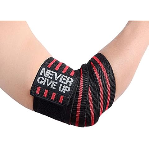 HYFAN Professional Elbow Wrist Wraps 40" Elastic Elbow Support for Weightlifting Workout Bodybuilding Gym Fitness ( Red ) Cover