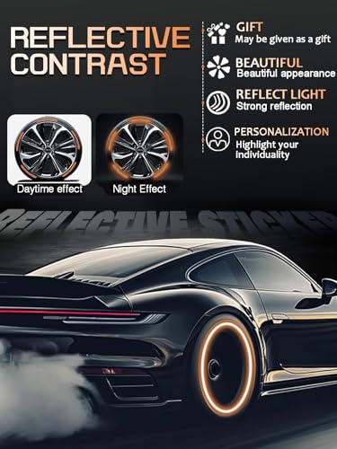 Image of 20PCS Car Wheel Reflective Decorative Strip,Night Safety Warning Stickers,Cars,Motorcycles,Bicycles are Applicable, Colorful and Diverse, a Street the Most Beautiful Car (Orange)