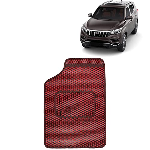 Image of Kingsway Dotted Design Car Floor Foot Mats Universal Fit for Mahindra Alturas G4, Model Year : 2018 Onwards, Water and Dustproof, Color Red, Set of 5 Pieces