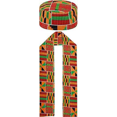 Jiuguva Kente Pattern Kufi Hat and Shawl Cover