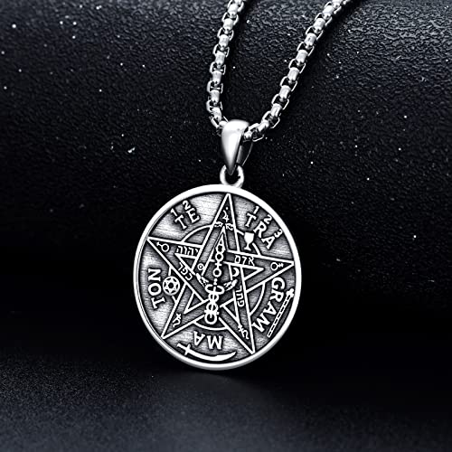 Seiyang 925 Sterling Silver Tetragrammaton Pendant Pentagram Necklace for Men Amulet Energy Pendant Tetragrammaton Jewelry Gifts for Men Boys with 2mm 22+2 In Rolo Chain4