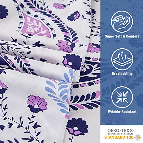 Image of JSD Vintage Paisley Floral Printed Sheet Set Cal King Deep Pocket | 4 Piece Soft Microfiber Sheets, OEKO-TEX Certified, Easy Care