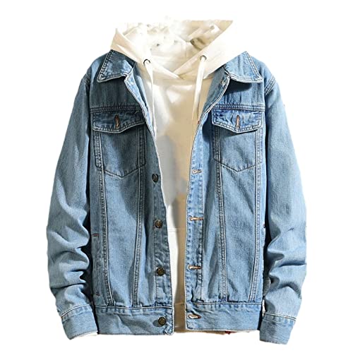 Kelsiop Fashion Men Solid Color Casual Denim Jacket Spring Autumn Cotton Denim Jacket
