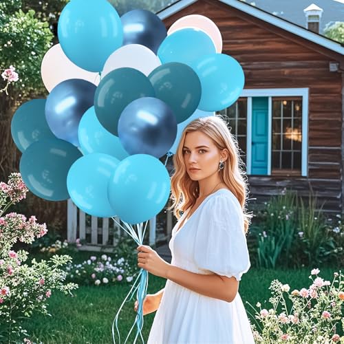 Image of Blue Balloon Metallic Blue Balloons Set 12 Inches,70 Pcs Latex Balloons Party Balloons for Birthday