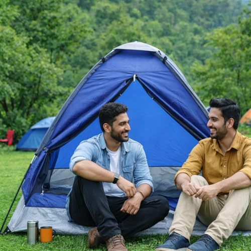Image of 2 Person Camping Tent Water Resistant UV Protection Wind Ready Portable Dome Tent for Camping Hiking Trekking Festivals ET1102 Navy Blue