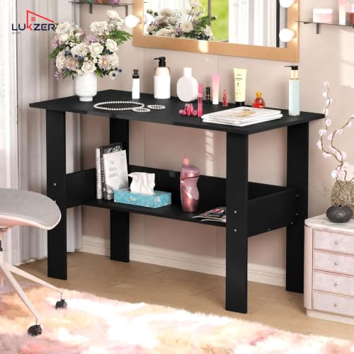 Image of Lukzer Premium Engineered Wood Computer Desk with One Tier Shelves | ST-005 /Black | Laptop Study Table for Office Home Workstation Writing Modern Desk (110 x 55 x 77 cm)