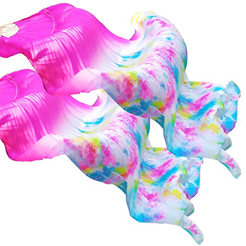 Velos para danza del vientre KIKIGOAL de seda real rosa de 180 cm