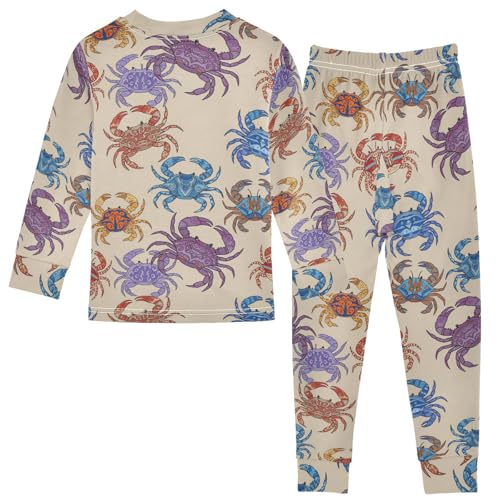 Pajama Sets Long Sleeve Colorful Crab Pattern Soft Comfy Sleepwear 2 Piece PJS 3-8T3