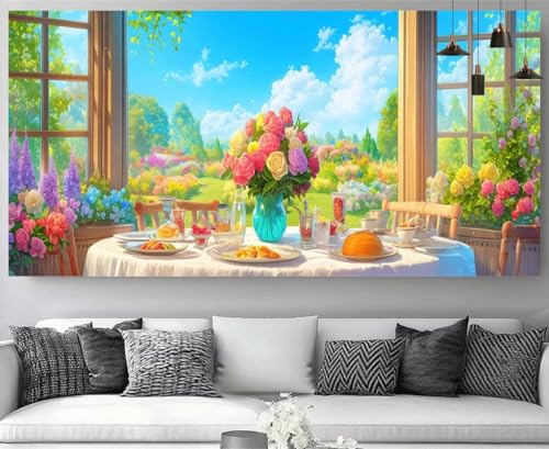 Diamond painting XXL 80x160cm de paysage de fleurs pour adulte