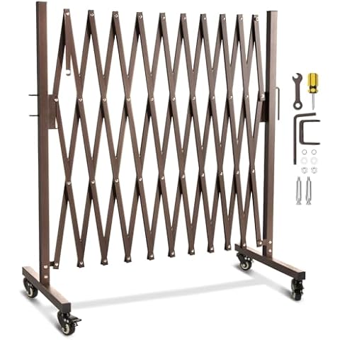 WICHEMI Metal Expandable Gate, 11FT Folding Security Gate, Retractable Driveway Gates Outdoor Accordion Gate Industrial Portable Safety Barricade for Wide Openings, Temporary Traffic Barricade. Cover