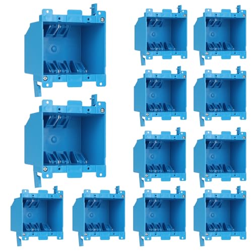 Image of XIUTE Old Work Electrical Outlet Boxes 2 Gang for Home Modification, 25 Cubic inches Living Hinges,Adjustable Mounting Tabs, ETL Approved,(Blue, 12Pack)