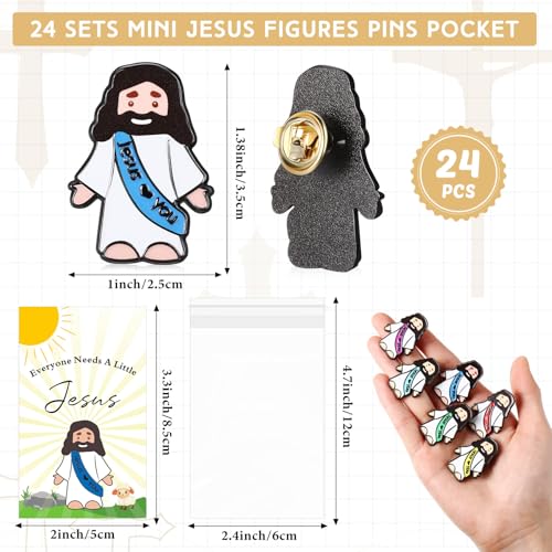 Image of Landical 24 Set Jesus Pins Bulk with Blessing Cards, Christian Enamel Lapel Pin Gift in Bulk Jesus Brooch for Women Men Religious Party Favors for Sunday School Church Gift(6 Colors + Classic Style)