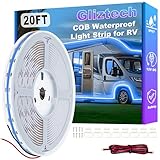 Gliztech RV Awning Lights 20FT, Camper Awning Lights for RV Canopy Exterior, IP67 12V Blue COB Waterproof Underglow Led Light kit for Motorhome, Travel Party, Trailers, Food Trucks (20FT-Blue)