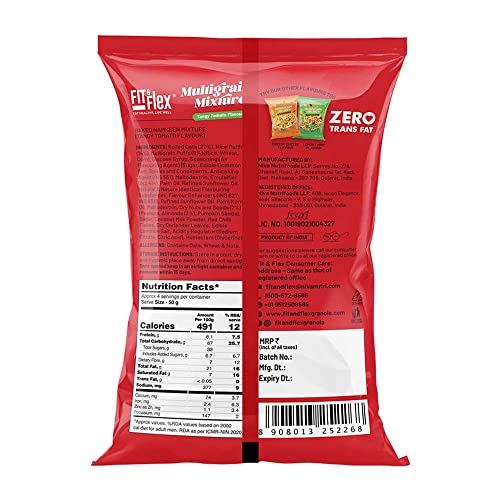 Image of Fit & Flex Multigrain Mixture Baked Namkeen and Healthy Snacks Zero Cholesterol Tasty Party Snacks Lemony Mint, Tangy Tomato, Cheesy Cheese - As Seen on Shark Tank India - Pack of 3, 540gm