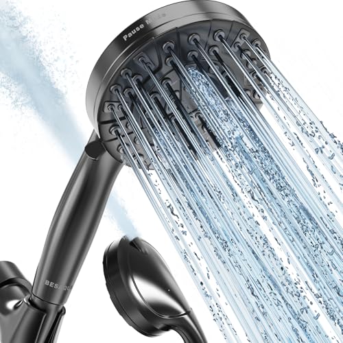 BESAQUO Shower Head,10 Functions High Pressure shower head with handheld, Built-in Pause Mode & Power Wash, Non-Clogging Nozzles High Flow Hand Held Shower Head, Leakproof 6ft Hose&Adjustable Bracket