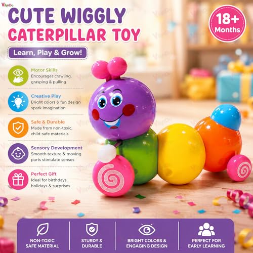 Image of VikriDA Wind-Up Caterpillar Toy Set for Kids | Colorful Push & Go Toy for Toddlers Boys & Girls (Assorted Color) - Pack of 2Pcs