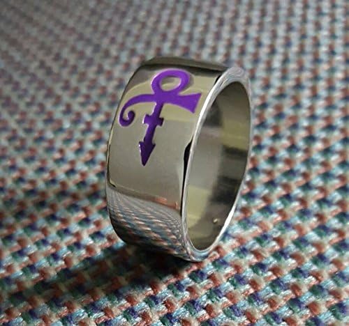 Genelies Treasures New Steampunk Prince RIP Ankh Sign Symbol Purple Rain, Artist Silver Wedding Band Ring Purple Logo Size 8, 9, 10 (9, Purple)