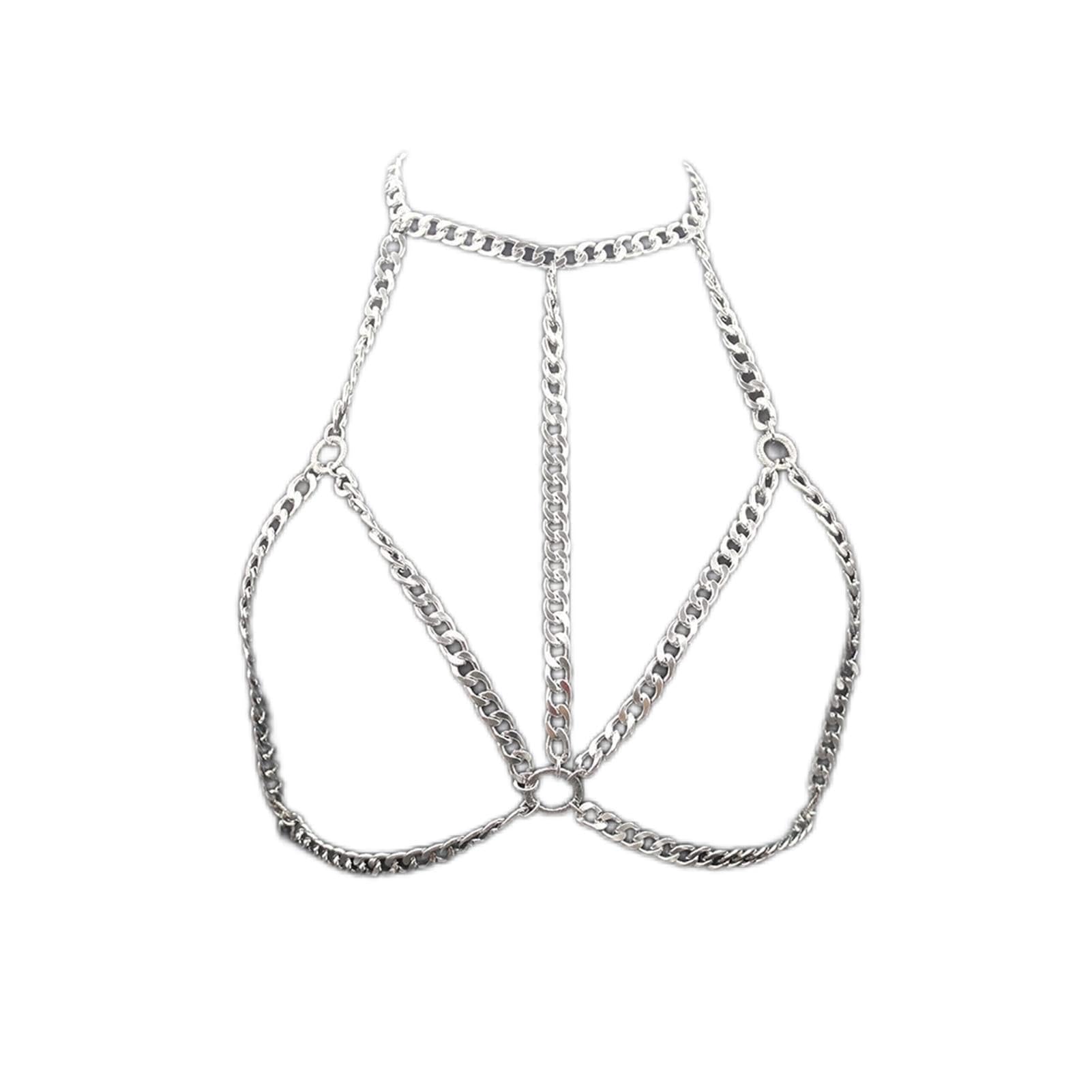KLXSIVU Body Chain Personality Sexy Metal Summer Beach Bikini Breast Chains Halter Necklace Harness Party Belly Waist (one Color Goud)
