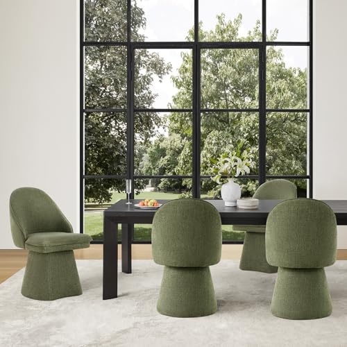 Image of KISLOT Swivel Dining Chairs Set of 4, Upholstered Mid Century Modern Deskchair with Round Back, Linen Fabric Kitchen Chairs for Dining Room, Bedroom, Dressing Room, Green