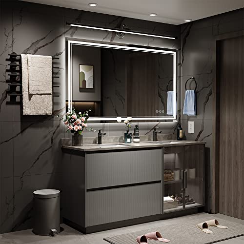 Image of 48x32 Inch Led Mirror for Bathroom with Front Light and Backlit, Bathroom Mirror with Led Lights, Vanity Mirror with Lights for Wall, Anti-Fog, Dimmable, Memory Function, Tempered Glass