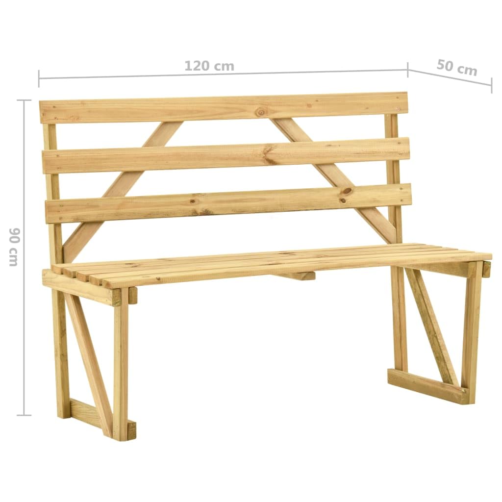 Ławka ogrodowa 120 cm, drewno sosnowe, impregnowane, odporna na warunki atmosferyczne, ławka do siedzenia do ogrodu z oparciem, na taras, balkon i na zewnątrz, rustykalny urok