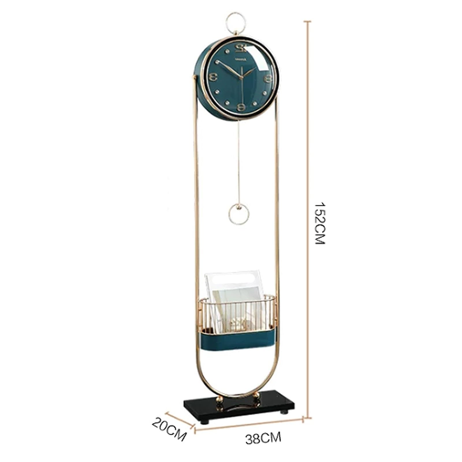 Decoración Reloj de pie Metal Cuarzo silencioso | Revistero for salón(Green)