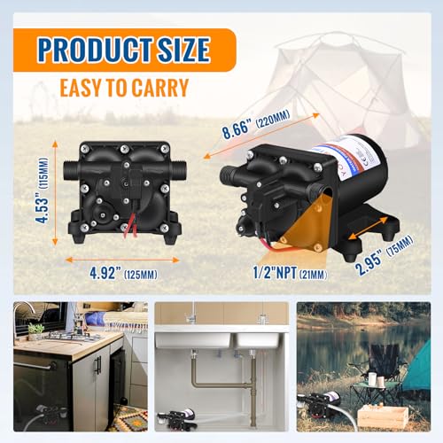 Image of YOUNGTREE 12V RV Water Pump 3.5GPM 55PSI On Demand Fresh Water Pressure Diaphragm Pump 12 Volt Self Priming with Pressure Switch for RV Camper Marine Sprayer Outdoor Shower Kitchen Garden