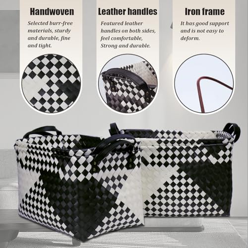 Image of BROWNLILY Handwoven Clothes Basket Laundry Hampers Large Wicker Storage Baskets for Shelves Blankets Closet Storage Bins Car Bedroom Bathroom Organizers and Storage Bath (Pack of 4, Beige & Black)