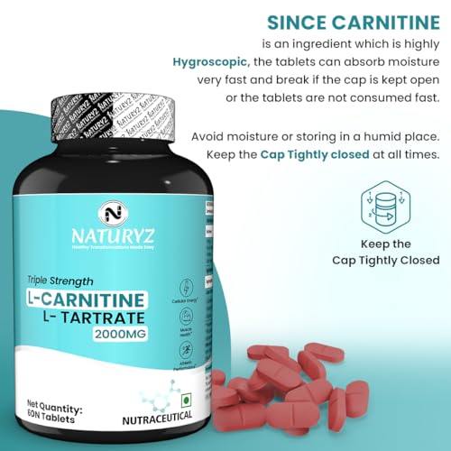 NATURYZ Triple Strength L-Carnitine L-Tartrate 2000MG Converts Fat into Energy | Cellular Energy & Endurance | Athletic Performance | Cutting Supplement - 60 Tablets 7 51rX4P3d+0L