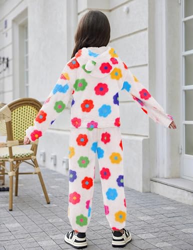 Image of Arshiner Girls 2 Piece Outfits Sweatsuit Fuzzy Long Sleeve Bear Ear Hoodie Sweatshirt and Sweatpant Kids Clothing Sets