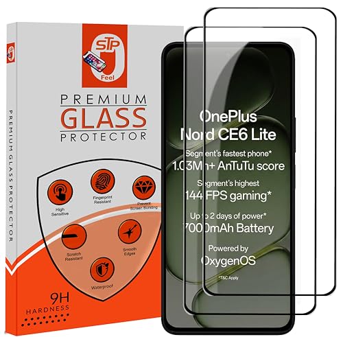 Image of STP FEEL Premium Tempered Glass Screen Protector Guard Compatible For Oneplus Nord CE6 Lite 5G (6.72 Inch, Pack of 2) | Edge to Edge Coverage With Easy to installation kit for Smartphone