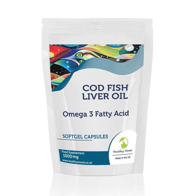 Cod Liver Oil 1000mg High Strength Cod Capsules: Vitamin A, D3, Omega 3 EPA DHA Fish Oil - UK-Made Health Supplements