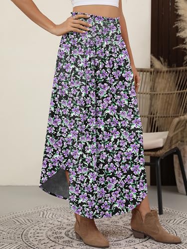 Image of ANRABESS Women's Maxi Skirts Summer Boho Floral High Waisted Flowy Swing Pleated Beach Long Skirt with Pockets