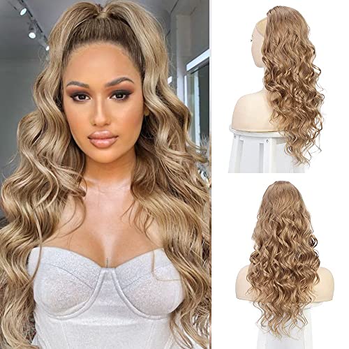 Isaic Ponytail Extension for black women Long wavy Drawstring Ponytail Extensions for Women 24 Inch Ponytail Synthetic Curly Wavy Ponytail Hairpiece (Picture Color)