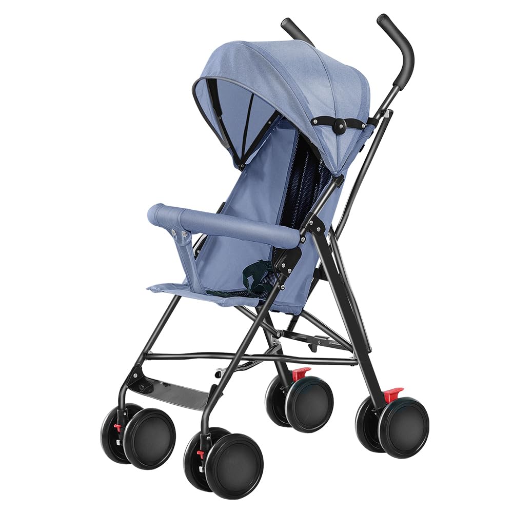 Poussette 3 en 1, Poussette Canne, Trio, Poussette Bebe, Landau Bébé, Accessoires, Adaptateurs Universels, Grandes Roues, 25kg, panier spacieux-D-bleu